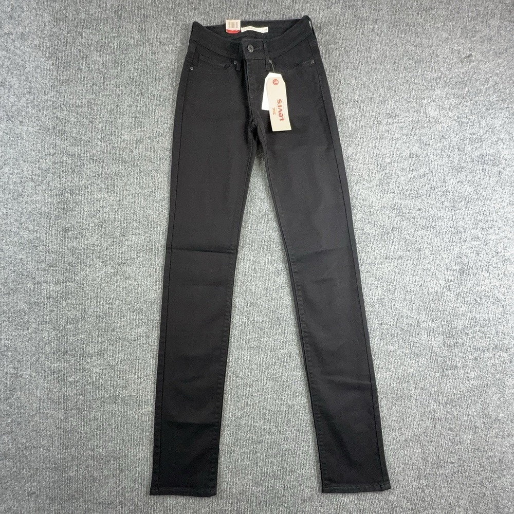Levis 712 Slim Jeans Womens 24x34 Black Dark Wash Mid Rise Stretch 18884-0001